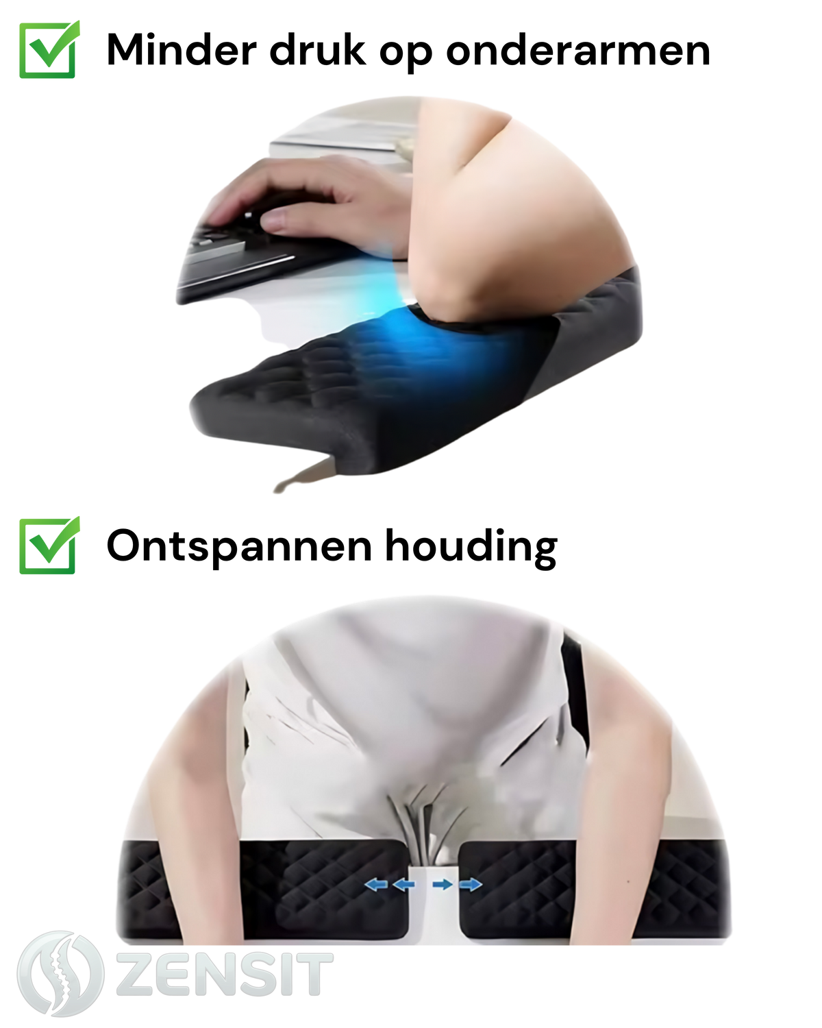 ZENSIT Soothe™ — Elleboog- en onderarmsteun voor bureau (2-pack)